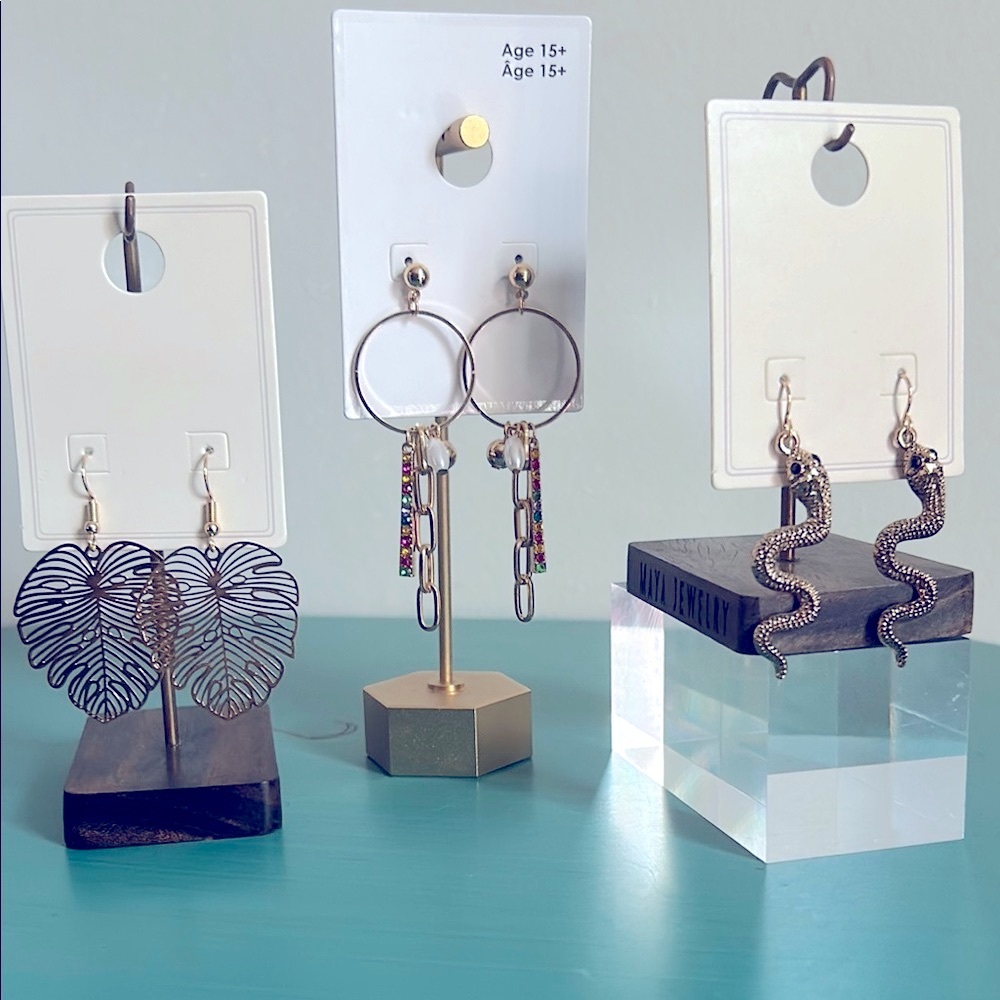 New Set of Three Whimsical Leaf Charm Snake Fashion Drop Earrings